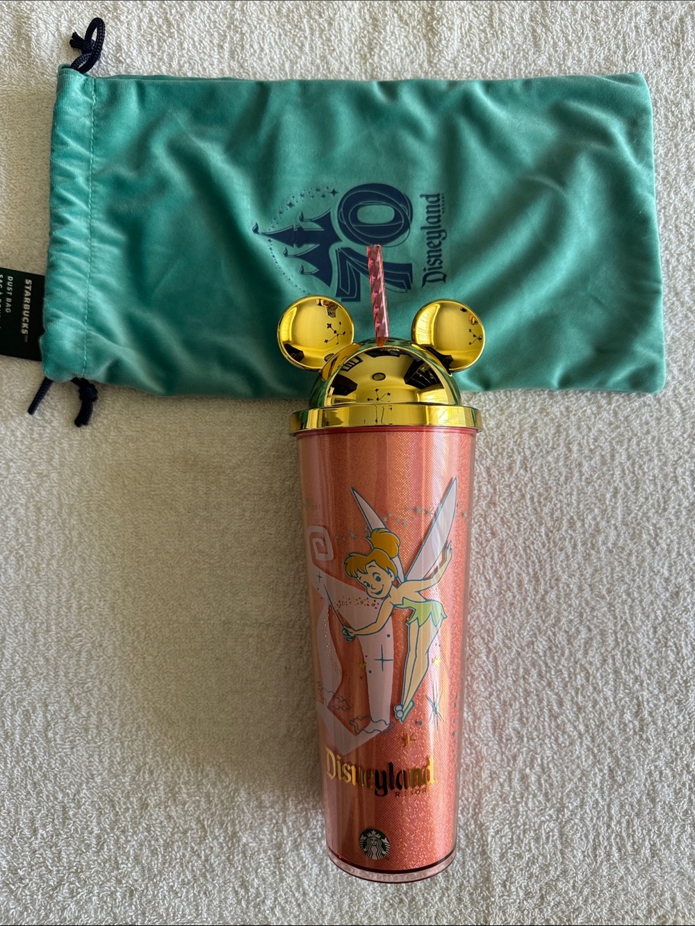 Starbucks x Disney Disneyland Tinker Bell Mickey Ear Tumbler - Pink & Gold